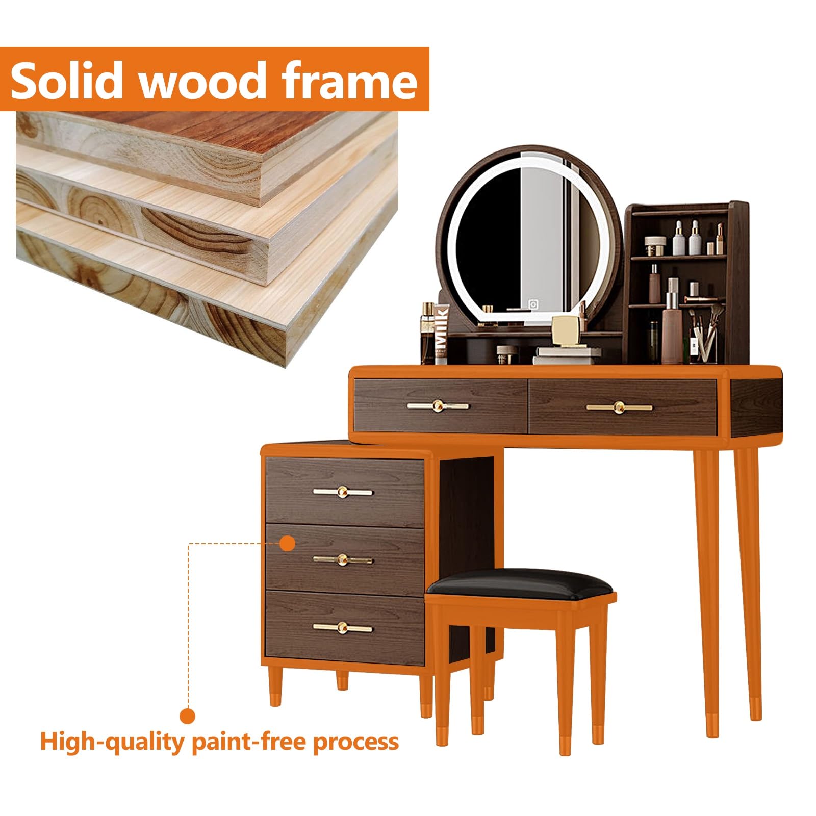 Amazon｜丸型ミラーとライト付きドレッサー dressing table with